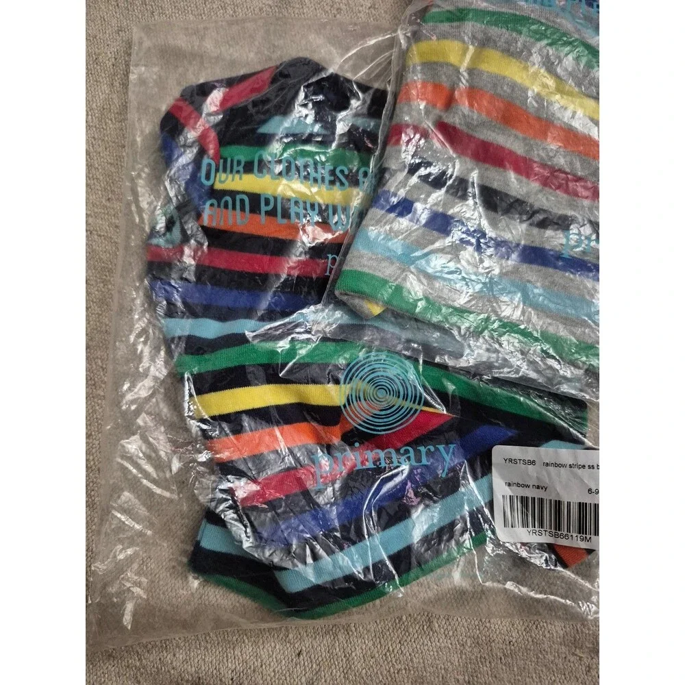 Primary rainbow long sleeve organic bodysuits size 6-9 months